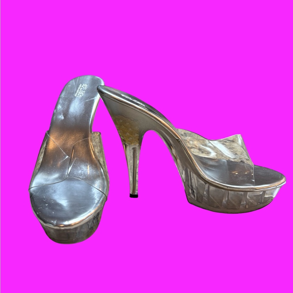 Splash Silver Stiletto Heels with Platform clear costume entertainment size 8.5